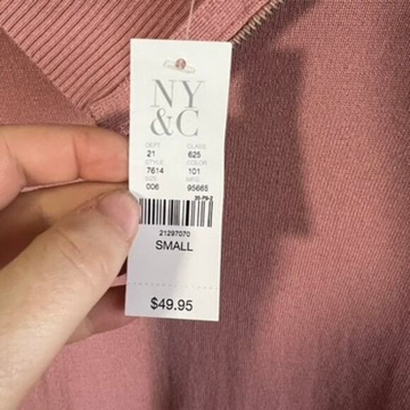 New York & Co NWT Women's Asymmetrical Zip Pink Chic Tunic Sweater, Size Small - Picture 8 of 11